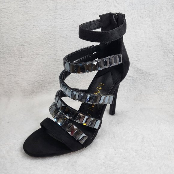 Black Multi Strap 4.5" High Heel Shoes - Picture 9 of 11